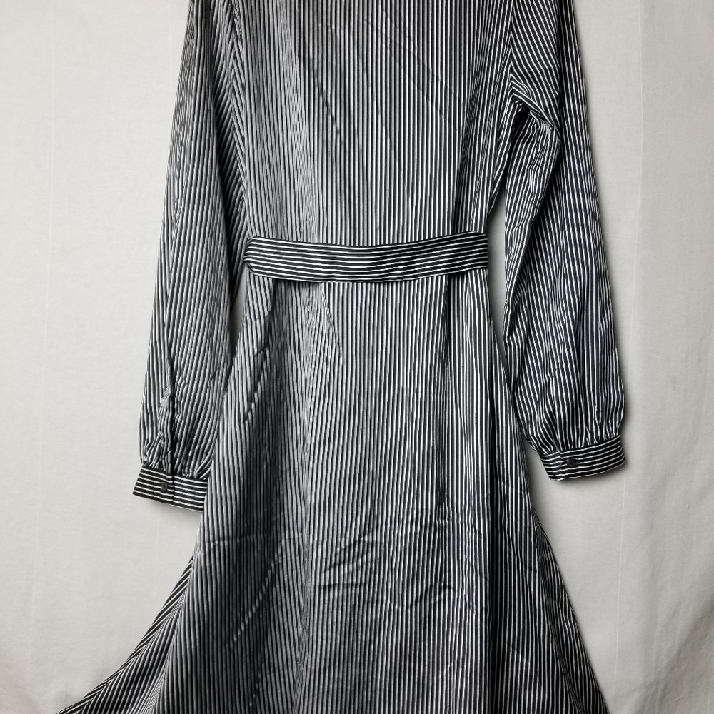 New Avec Les Filles Black Striped Wrap Dress Satin A-line Long Sleeve Sz Small - Picture 10 of 15